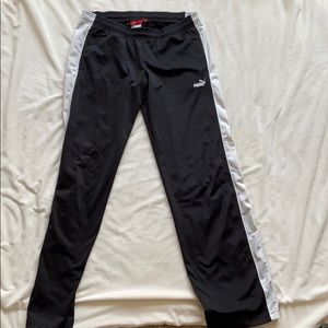 black track pants with white stripes!